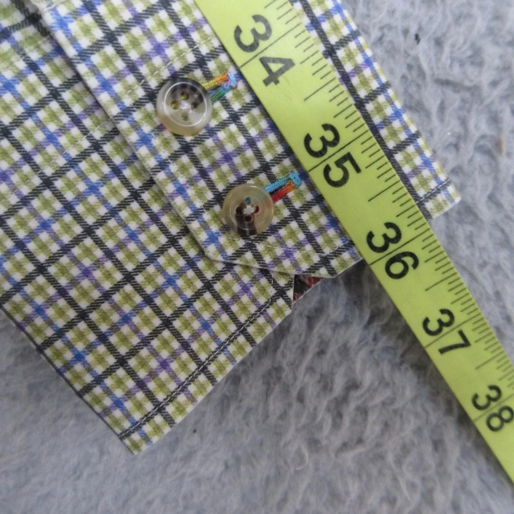 Vintage Alexander Julian Check Shirt Men L Green Plaid Flip Cuff Y2K Cotton 2002